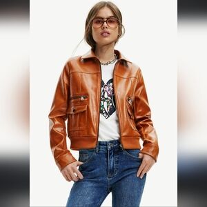 Desigual Tan Leather Jacket for Women